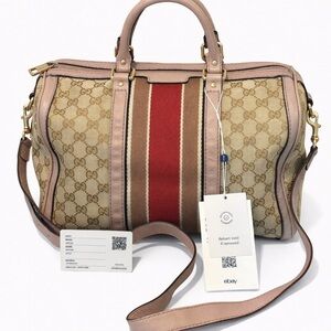 Gucci Monogram Purple Pink Red & Beige Canvas Boston Shoulder Bag